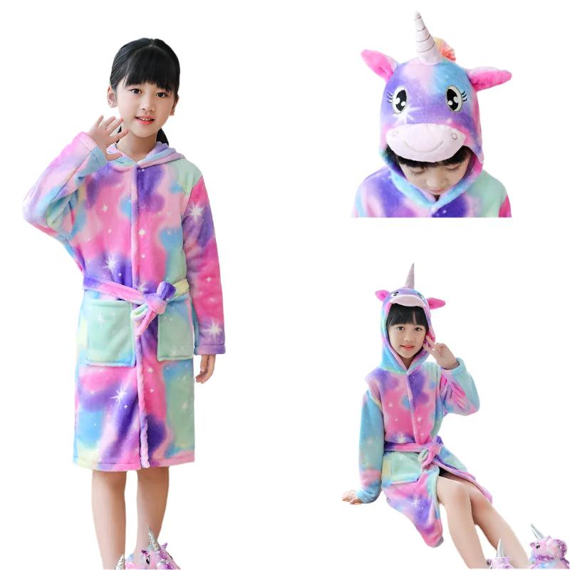 Unicorn Kids Hooded Bathrobe – Soft Flannel Animal Pajamas for Boys & Girls - JVMCL