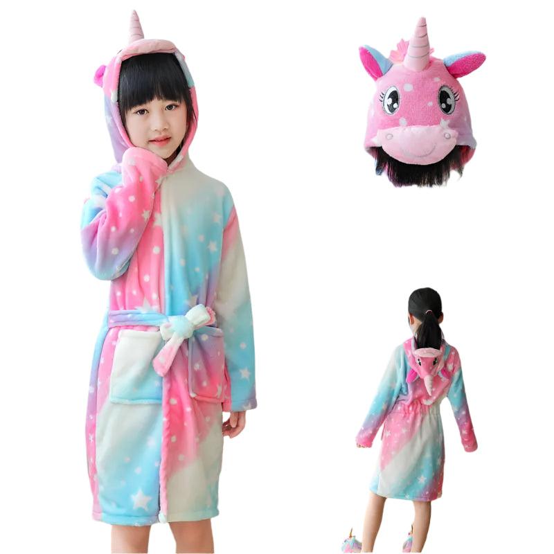 Unicorn Kids Hooded Bathrobe – Soft Flannel Animal Pajamas for Boys & Girls - JVMCL