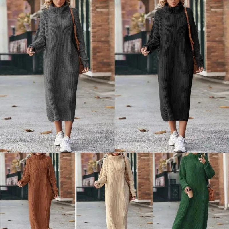 Warm Chic Loose Fit Mini Turtleneck Autumn/WinterLong Sleeve Sweater Dress - JVMCL