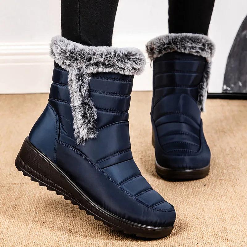 Women's Mid-Calf Snow Boots – Plush-Lined Platform Winter Boots with Down Upper - JVMCL