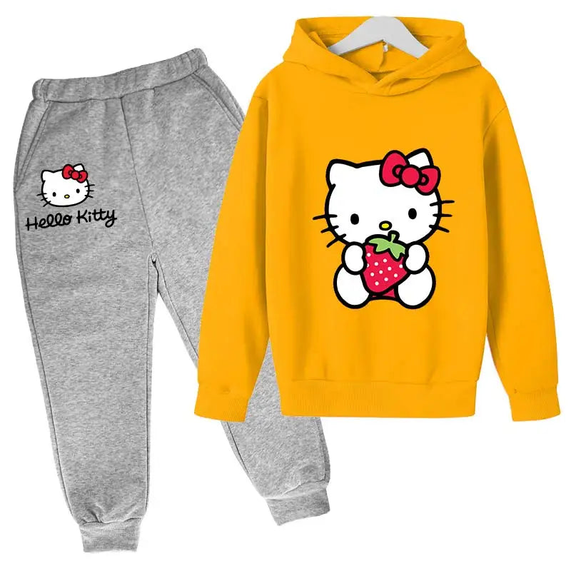 Adorable Cartoon Girls' Tracksuit Hoodie & Pants Set for Kids (4-14 Years) - JVMCL