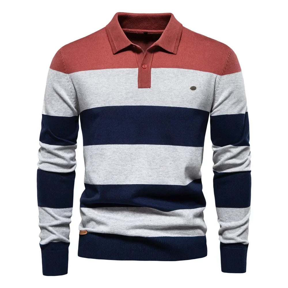 Men’s Business Casual Knitted Pullover – High-Quality Cotton Lapel Sweater