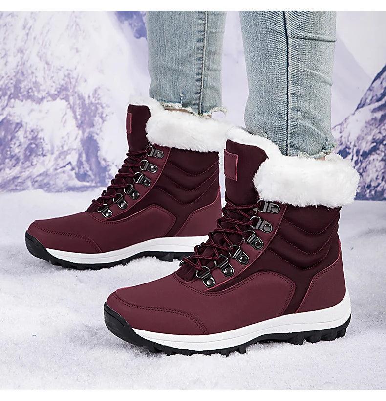 Outdoor Non-slip Women Warm Waterproof Boots Fashion Designer Plush Snow Boots - JVMCL