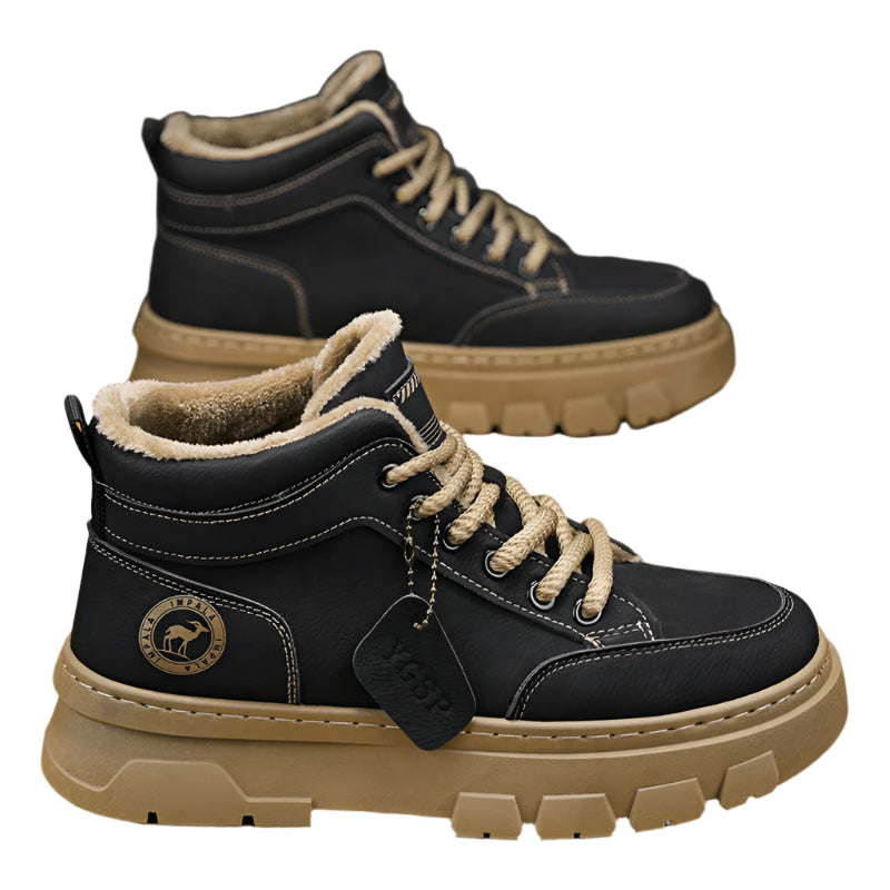 Men's Fur-Lined Winter Sneakers – Warm Leather Outdoor Casual Snow Boots - JVMCL