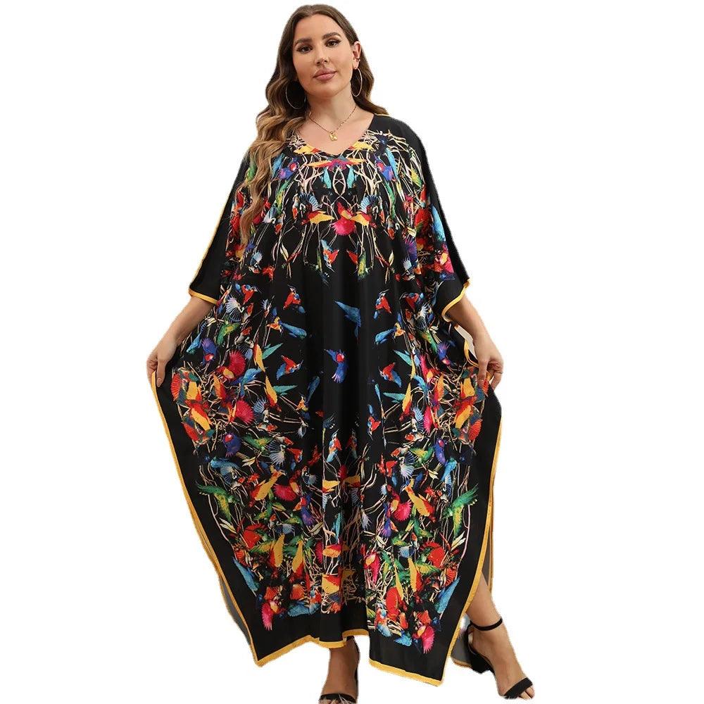 Plus Size Bohemian Nightdress - Silky Beach Robe & Homewear for Women - JVMCL