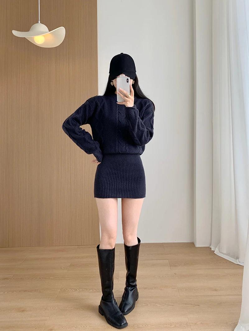 Ribbed Pullover Bodycon Batwing Sleeve Two-Piece Dress - JVMCL