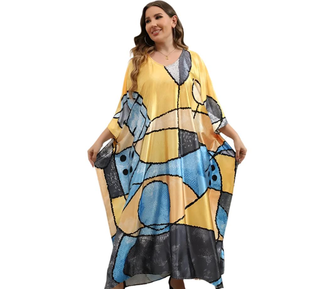 Plus Size Bohemian Nightdress - Silky Beach Robe & Homewear for Women - JVMCL