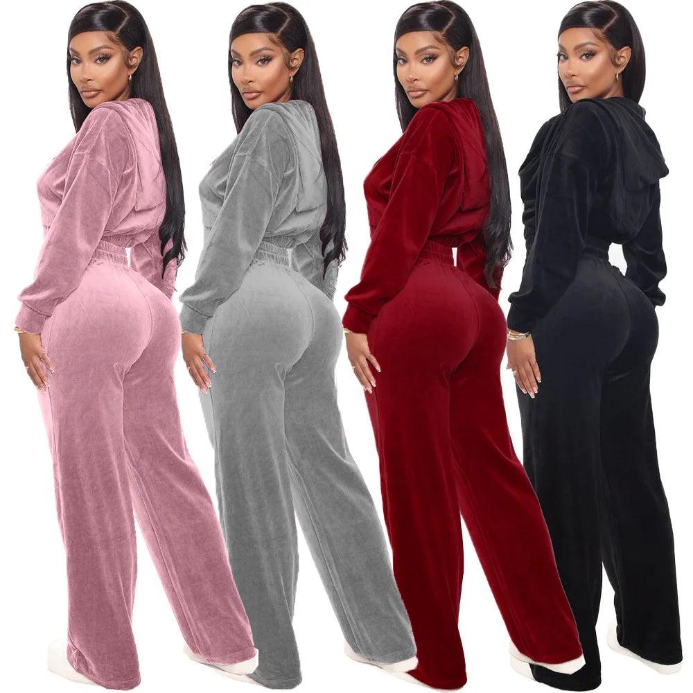 Women's Sport Tracksuit – Velvet Hooded Jacket & Jogger Pants for Fitness & Casual Wear - JVMCL