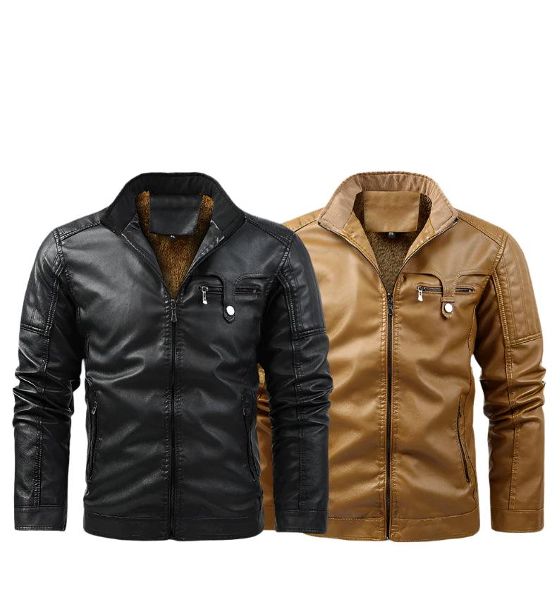 Men’s Standing Collar PU Leather Jacket – Multi-Pocket Moto & Biker Style - JVMCL