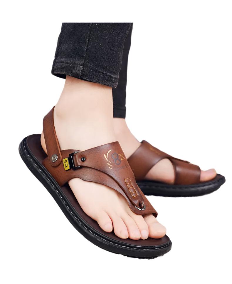 Men's Summer Water Trekking Beach Sandals-Anti-Slip Soft Sole Leather Flip Flops - JVMCL