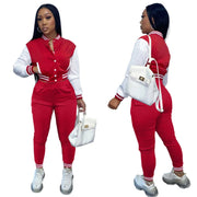 Color-Blocking Women's Two-Piece Baseball Jacket Suit - Casual Splicing Design - JVMCL