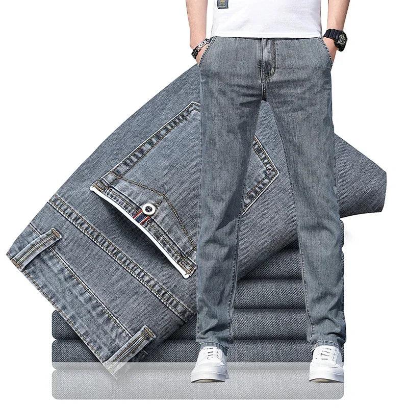 Summer Men's Loose Stretch Gray Jeans – Smart Casual Denim for Everyday Comfort - JVMCL