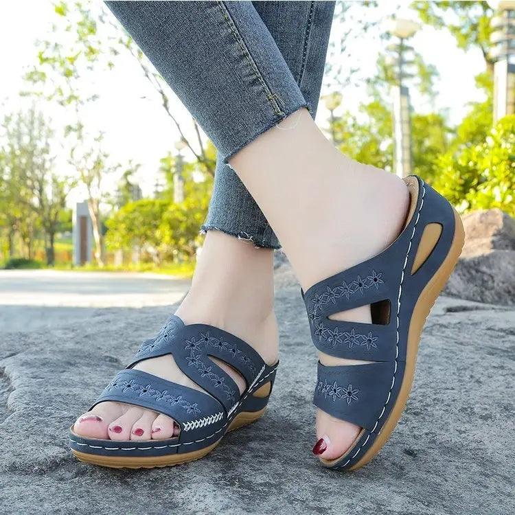 Anti-Slip Orthopedic Premium Women's Wedge Open Toe Sandals - Platform Slippers - JVMCL