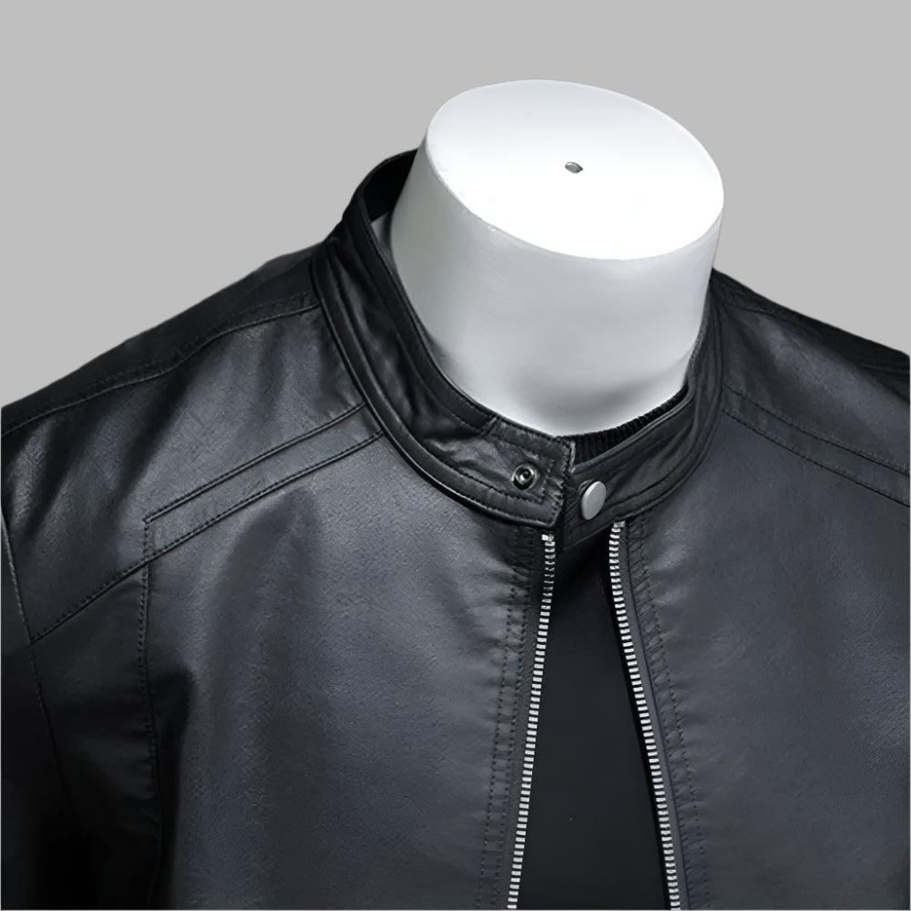 Fashion Motorcycle Stand Collar Slim Long Sleeve Biker Leather Coat Jacket - JVMCL