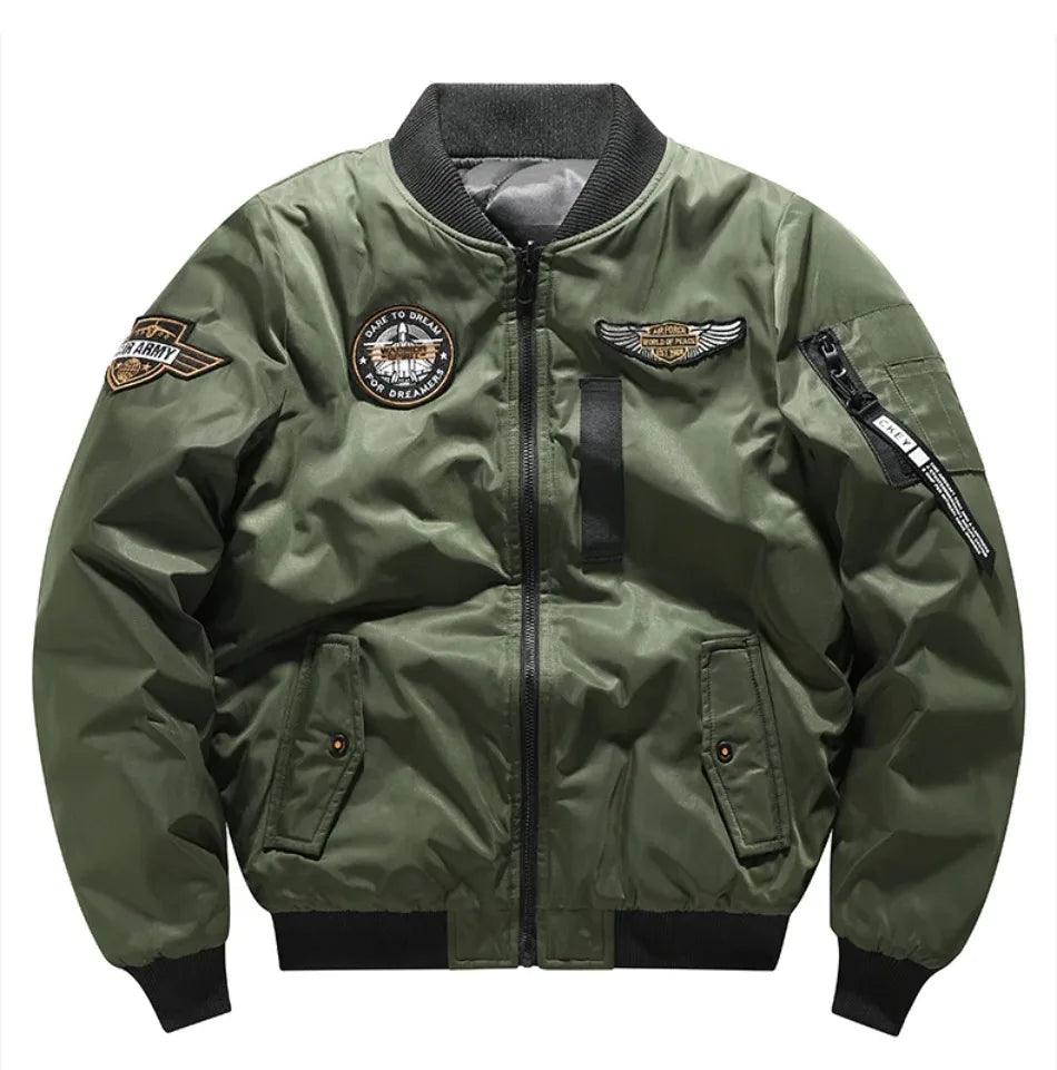 Double-Sided Embroidery Thickened Air Force MA-1 Pilot Cotton Bomber Jacket - JVMCL