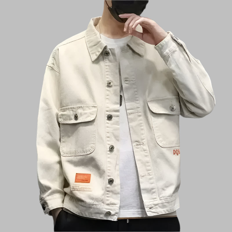 Men’s Trendy Denim Jacket – Slim-Fit Mandarin Collar Outerwear for a Modern Look