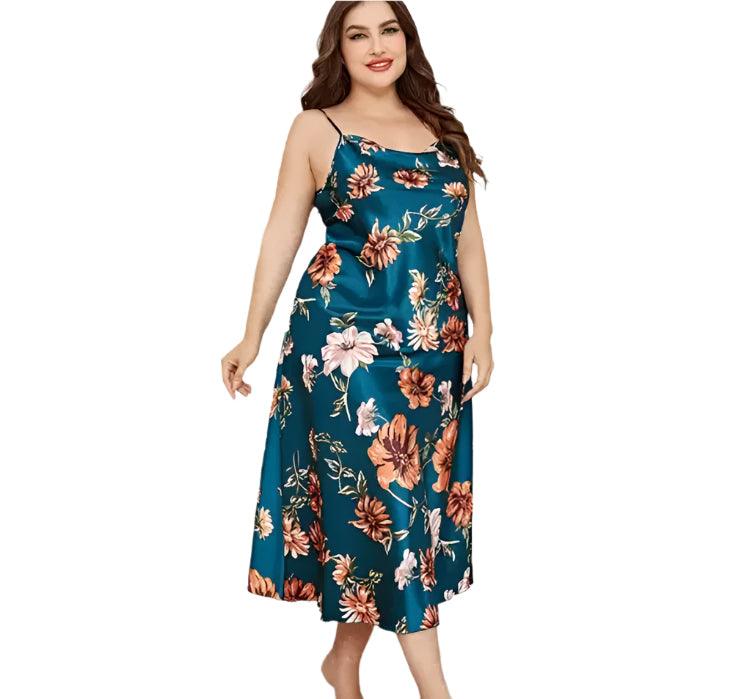 Plus Size Satin Nightgown – XL-5XL Silky Suspender Sleepwear for Women - JVMCL