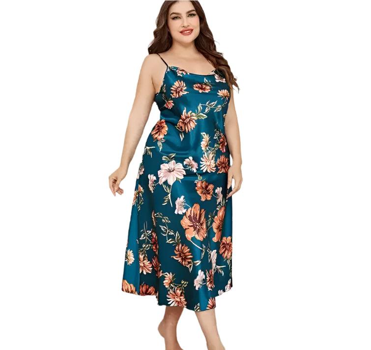 Plus Size Satin Nightgown – XL-5XL Silky Suspender Sleepwear for Women - JVMCL