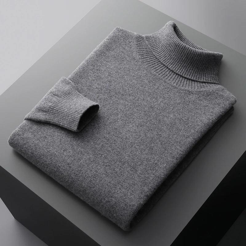 Men’s 100% Pure Merino Wool Turtleneck Pullover –Thickened Warm Cashmere Sweater - JVMCL