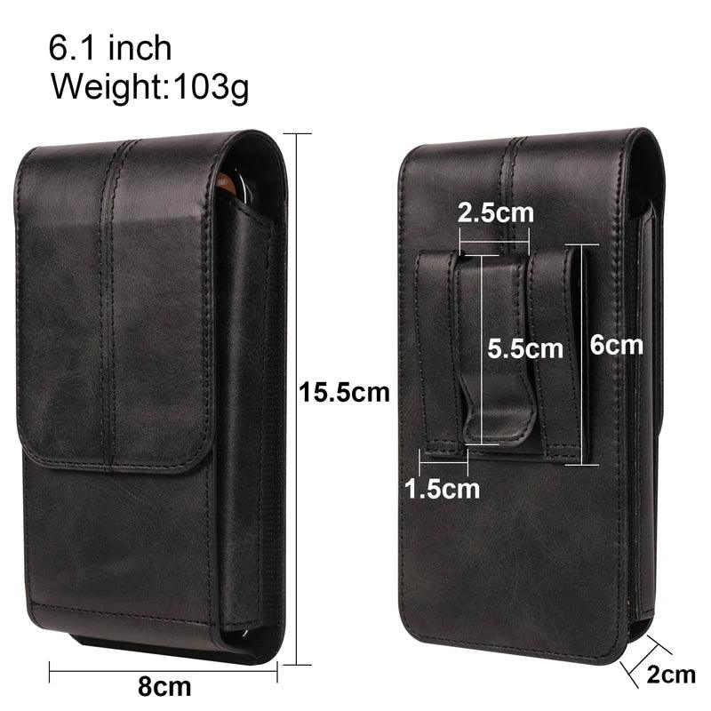 Leather Belt Case – Mobile Phone Waist Bag for iPhone 16, 15, 14, 13, 12 Series