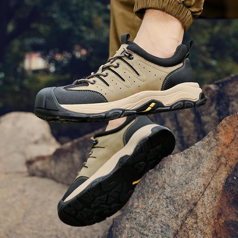 Genuine Leather Men's Hiking Sneakers–Handmade High-Quality Casual Walking Shoes - JVMCL