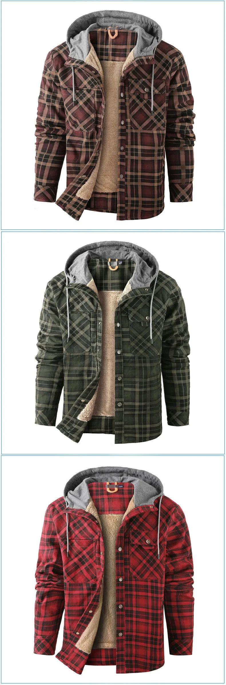 American Cross-Border Men's Plaid Hooded Winter Jacket - JVMCL