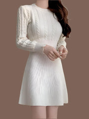 Chic Feminine Korea Winter Spring Women Office Lady O-Neck Knitted Sweater Dress - JVMCL