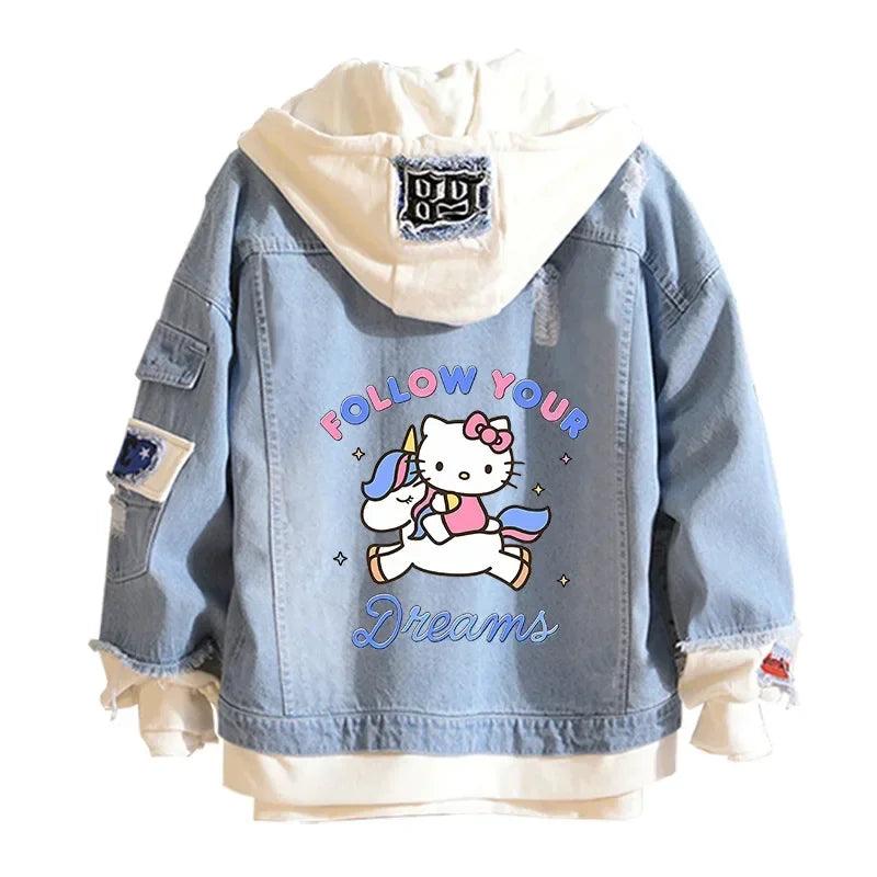 A Hello Kitty High-Quality Anime collectible Denim Bomber Jacket - JVMCL