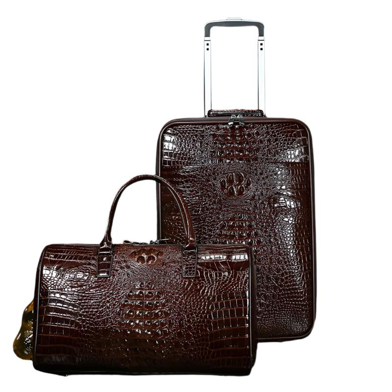 Genuine Leather Crocodile-Pattern Trolley Suitcase & Handbag Boarding Case - JVMCL