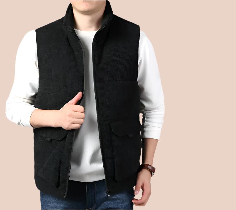 Men's Warm Corduroy Velvet Waistcoat - Fur-Lined Multi-Pocket Sleeveless Jacket - JVMCL