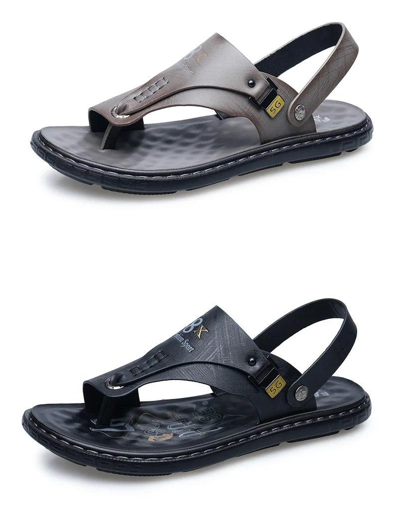 Men's Summer Water Trekking Beach Sandals-Anti-Slip Soft Sole Leather Flip Flops - JVMCL