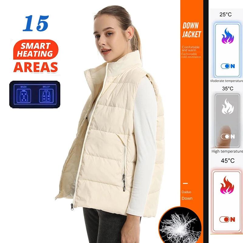 Down Heated Vest with 15 Heating Areas for Men and Women - JVMCL