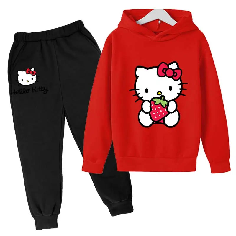 Adorable Cartoon Girls' Tracksuit Hoodie & Pants Set for Kids (4-14 Years) - JVMCL