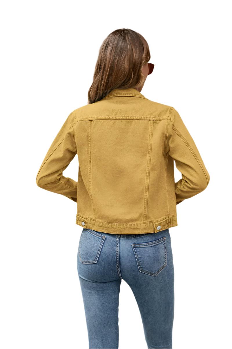 Women's Short Slim Denim Jacket -Casual Fall/Winter Jean Coat with Patch Details - JVMCL