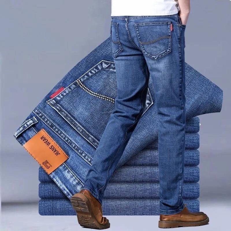 Men's Solid Color Straight Leg Stretch Jeans - Casual Loose Comfortable Denim Pants - JVMCL