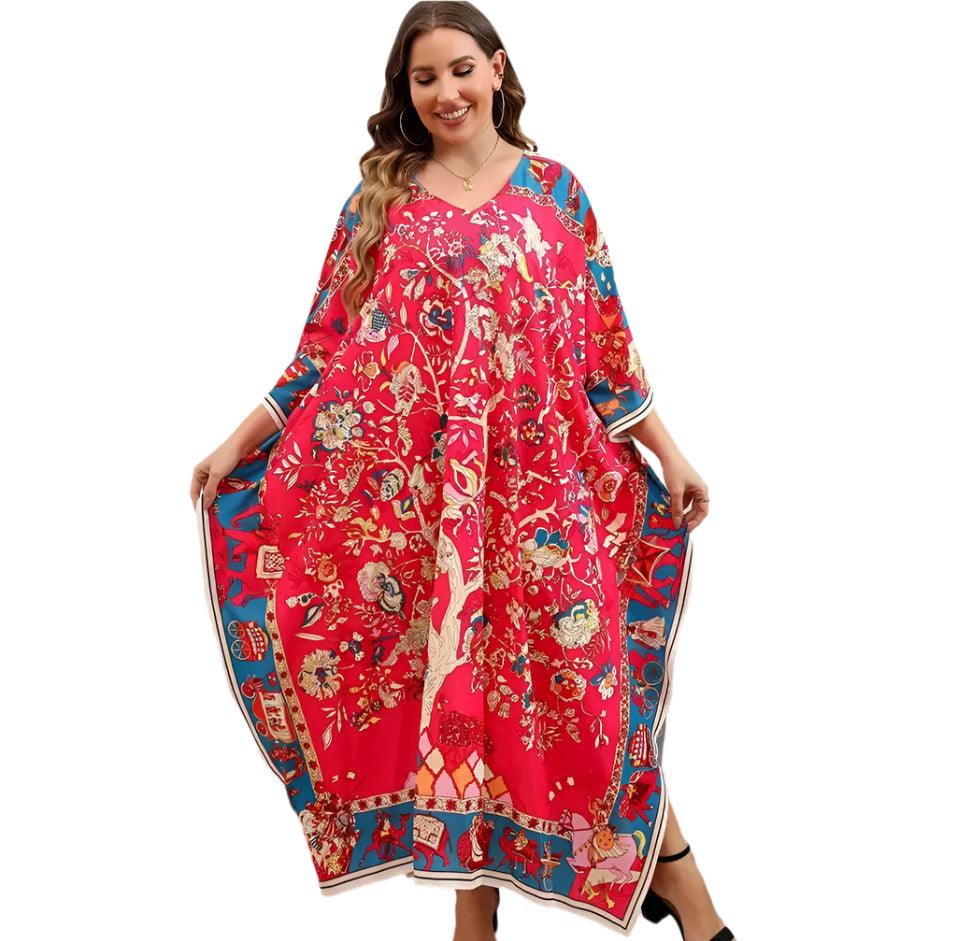 Plus Size Bohemian Nightdress - Silky Beach Robe & Homewear for Women - JVMCL