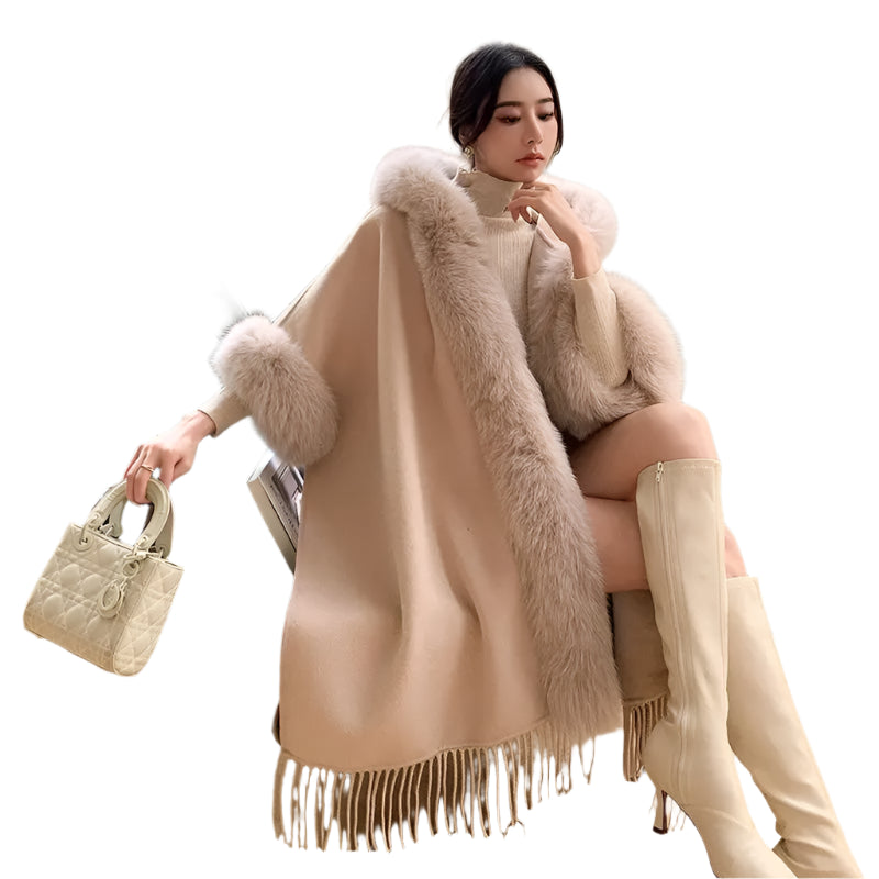 Thick Warm Elegant Winter Fur Cape Poncho & Fashionable Cardigan Shawl Cloak - JVMCL