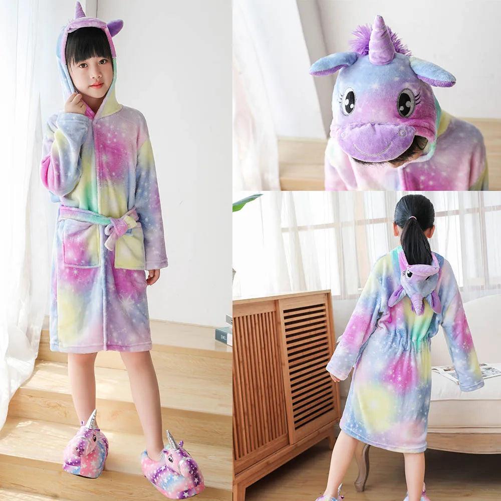 Unicorn Kids Hooded Bathrobe – Soft Flannel Animal Pajamas for Boys & Girls - JVMCL