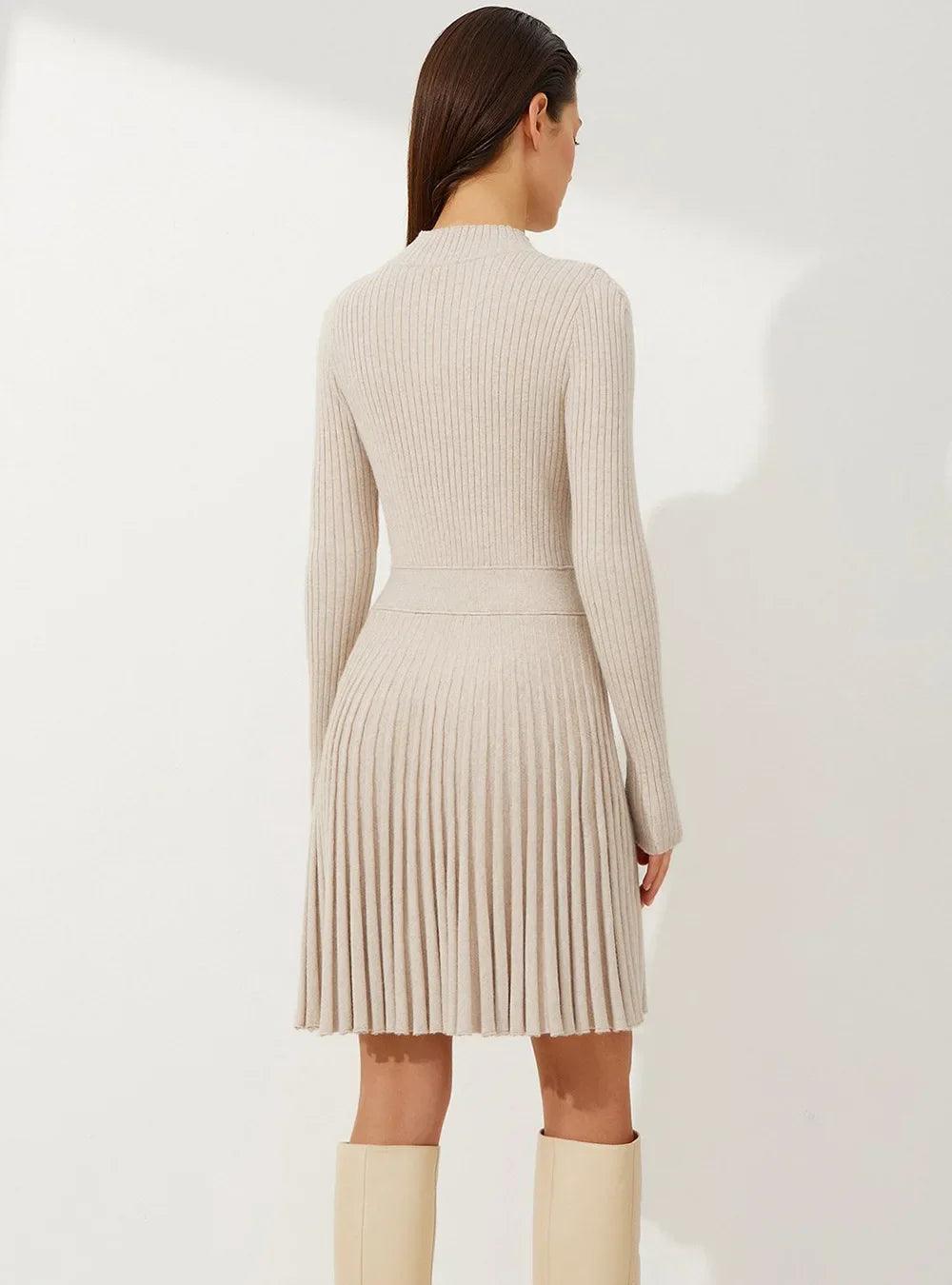 Turtleneck Knit Ruffled Mini Elegant High Waist Ribbed Skinny Knitwear Dress - JVMCL