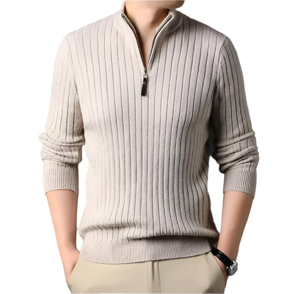 Quarter Zip Sweater Slim Fit Knitted Turtleneck Pullover Mock Neck Polo Sweater - JVMCL