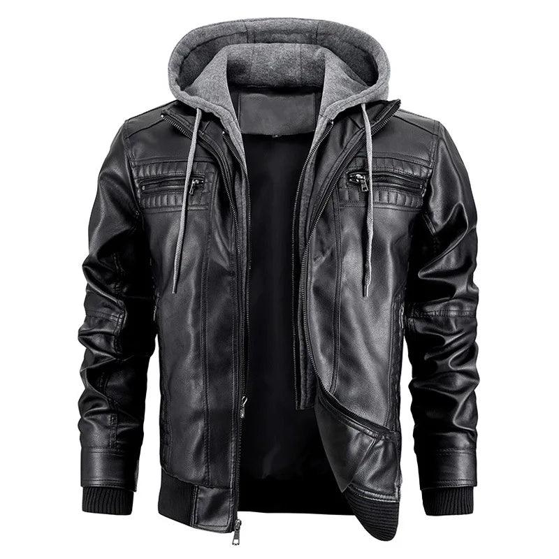 Ride in Style: Detachable Hood PU Leather Motorcycle Jacket for Men - JVMCL