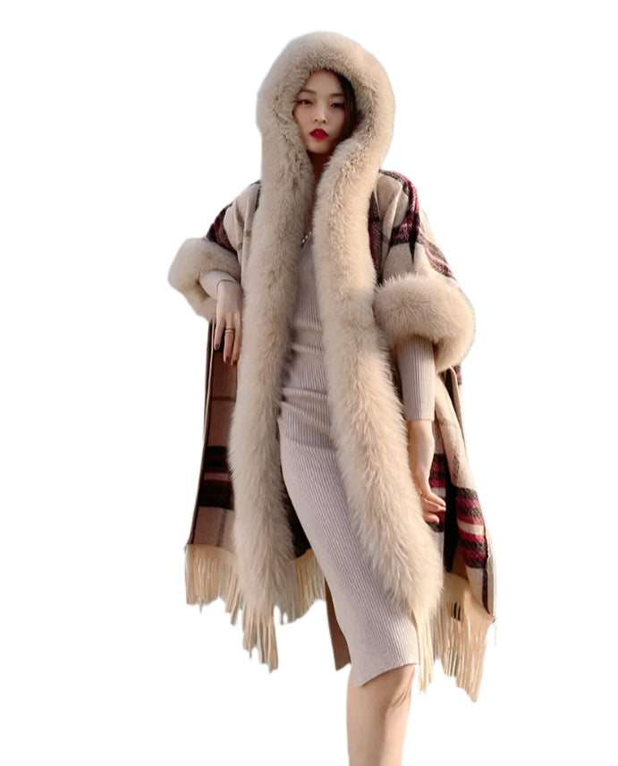 Thick Warm Elegant Winter Fur Cape Poncho & Fashionable Cardigan Shawl Cloak - JVMCL