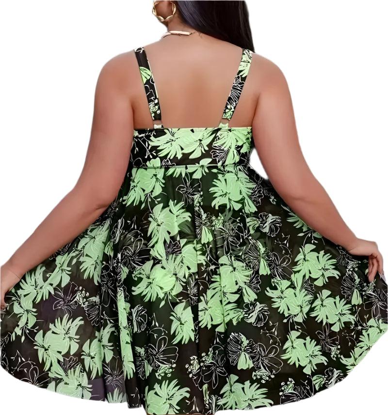 Floral Plus Size Two-Piece Swimsuit – Push-Up Beach Dress with Shorts for Women - JVMCL