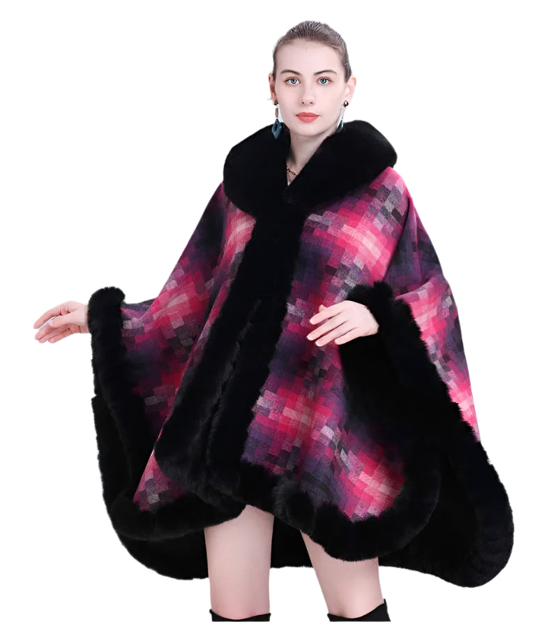 Women's Thicken Lining Woolen Faux Rabbit Fur Cloak Overcoat - Vintage Winter Cape - JVMCL