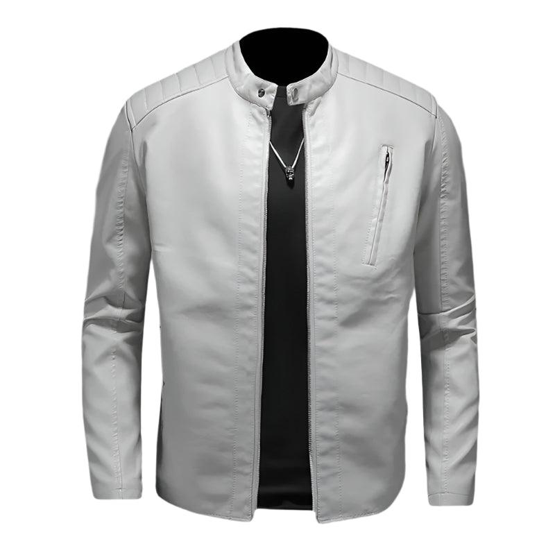 Men Slim Fit Casual Motorcycle White Large Size Stand Faux Leather Jacket Outerwear 5xl - JVMCL