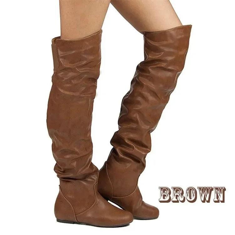 Versatile Women’s Mid-Calf Low Heel Western Chunky Platform Motorcycle Boots - JVMCL