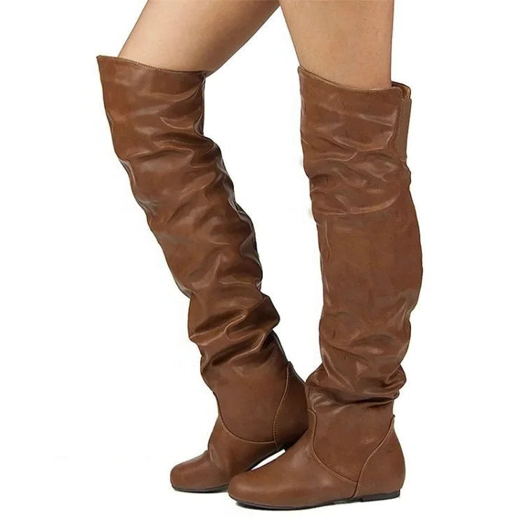 Women’s Versatile Mid-Calf Low Heel Western Chunky Platform Motorcycle Boots - JVMCL