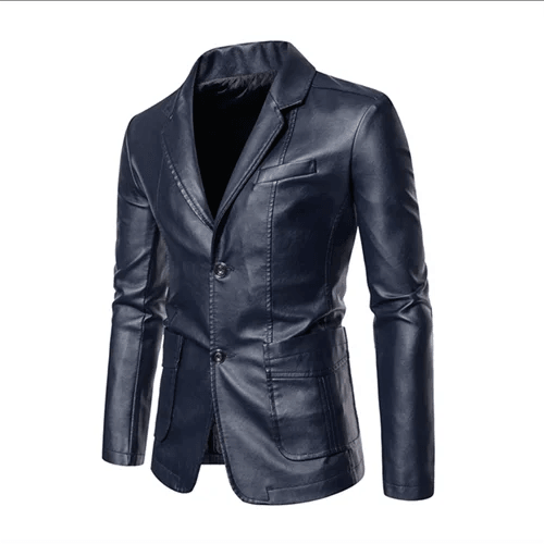 Men's Business Casual Leather Jacket – Slim Fit Suit Collar Coat - JVMCL