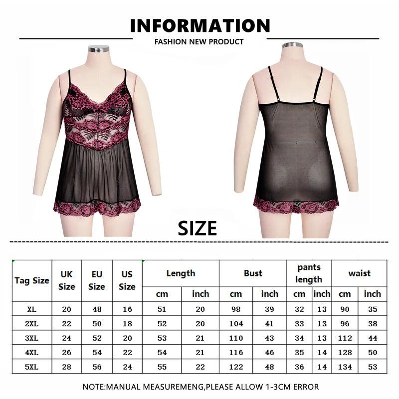 Ladies Sexy Lace Panel Pajama Dress – Sheer Lace Sleepwear & Suspender Nightdress - JVMCL