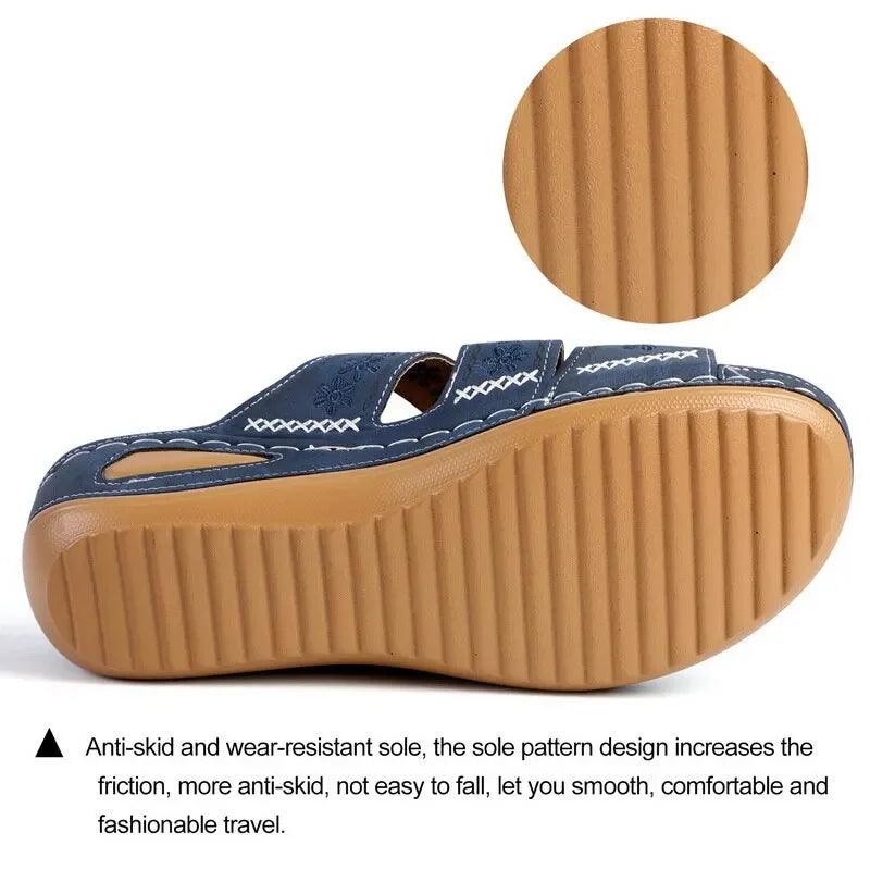 Anti-Slip Orthopedic Premium Women's Wedge Open Toe Sandals - Platform Slippers - JVMCL